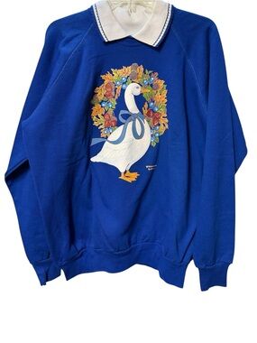 VTG Blue Goose Graphic Sweatshirt with White Collar Sz XL